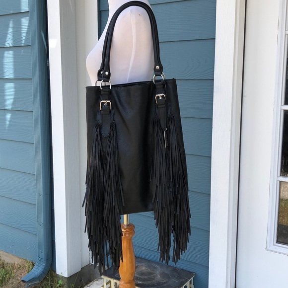 Urban Originals Handbags - Urban Original Australian Black Fringe Leather Bag